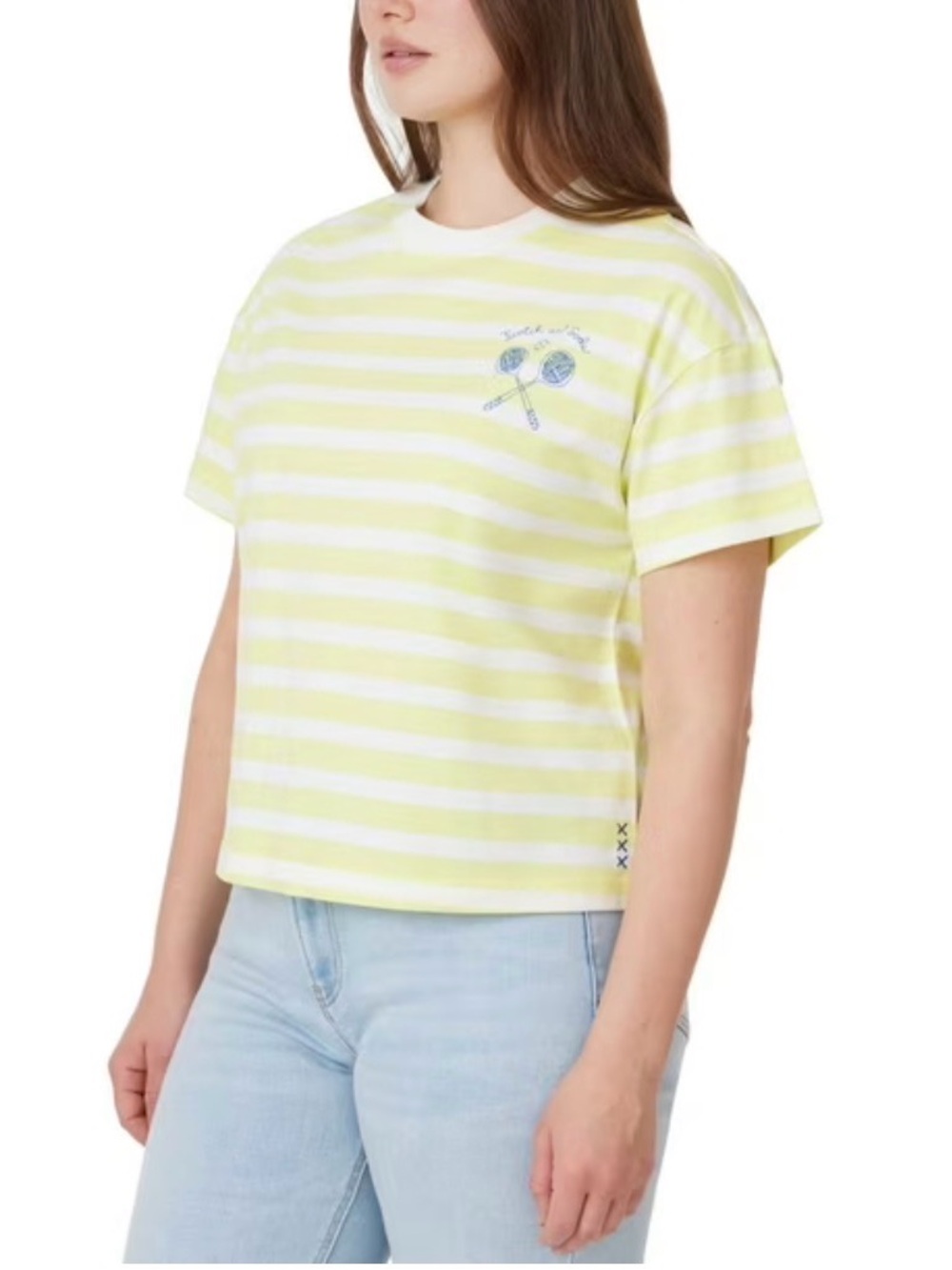 Scotch & Soda Cotton Yellow/White Striped Short Sleeve Tee Size Medium
